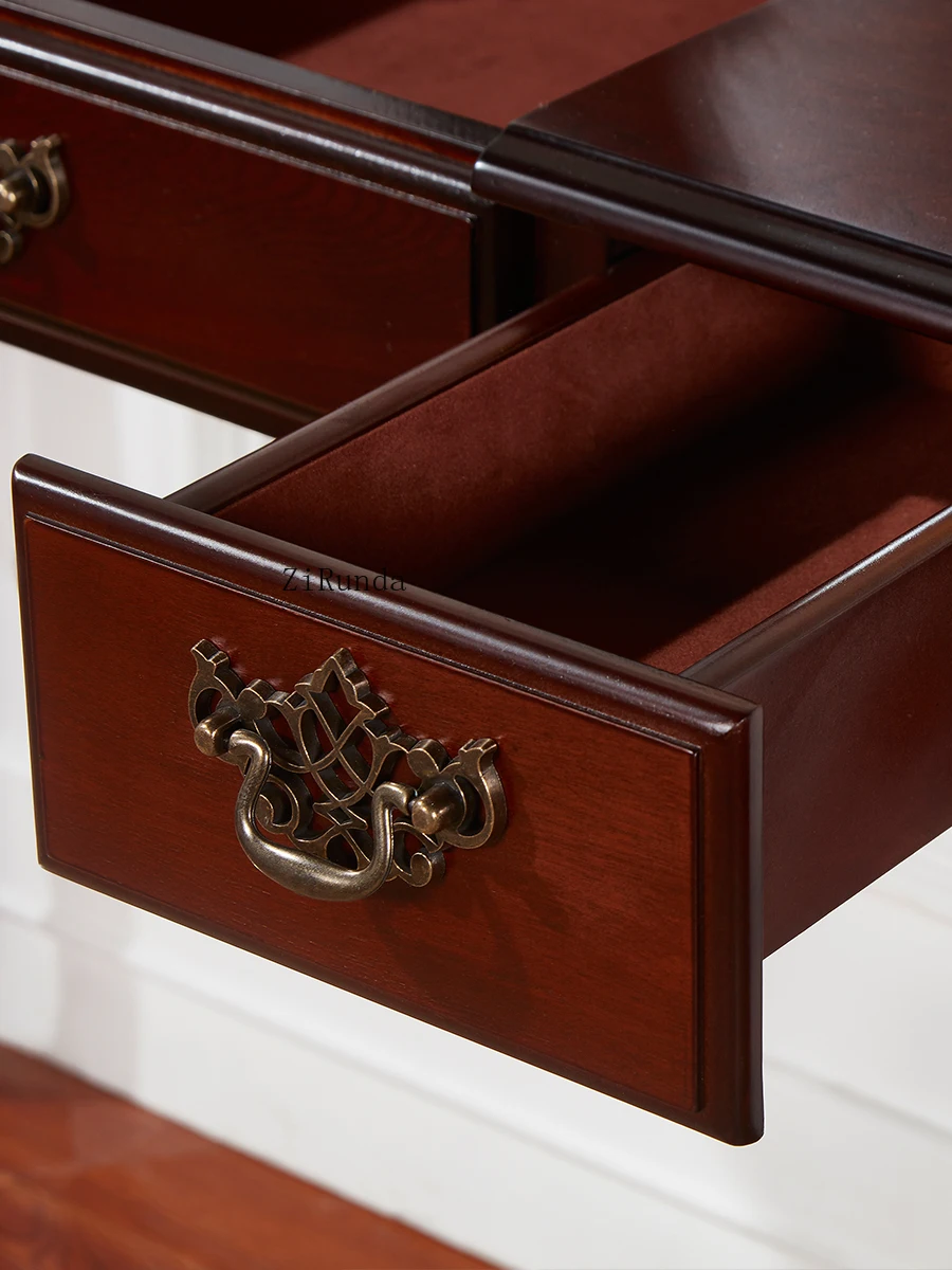 ~American solid wood dressing table clamshell with mirror dressing table computer integrated table multi-function light luxury