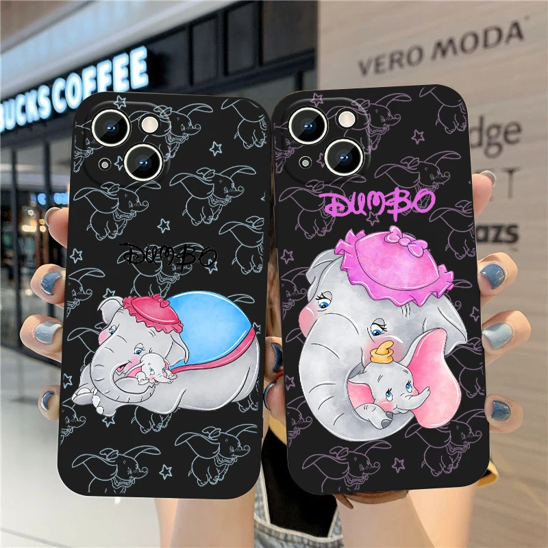 

Cute Disney Dumbo For Apple iPhone 15 14 13 12 Mini 11 XS XR X 8 7 Pro Max Plus Soft Silicone Black Phone Case