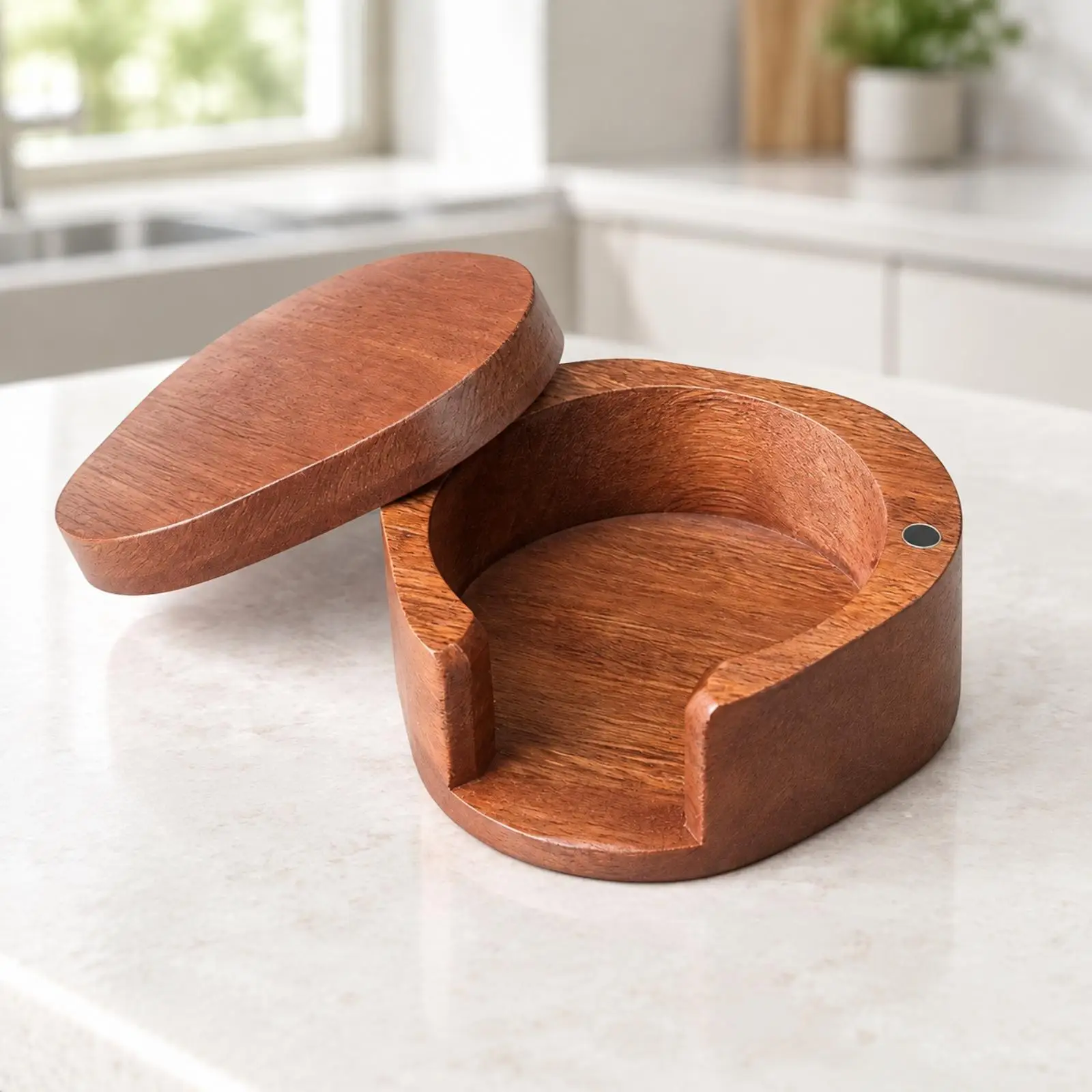 Round Coffee Strainer Paper Storage Box with Lid Dust-Resistant Acacia Wood Coffee Strainer Miniature Holder for Countertop Area