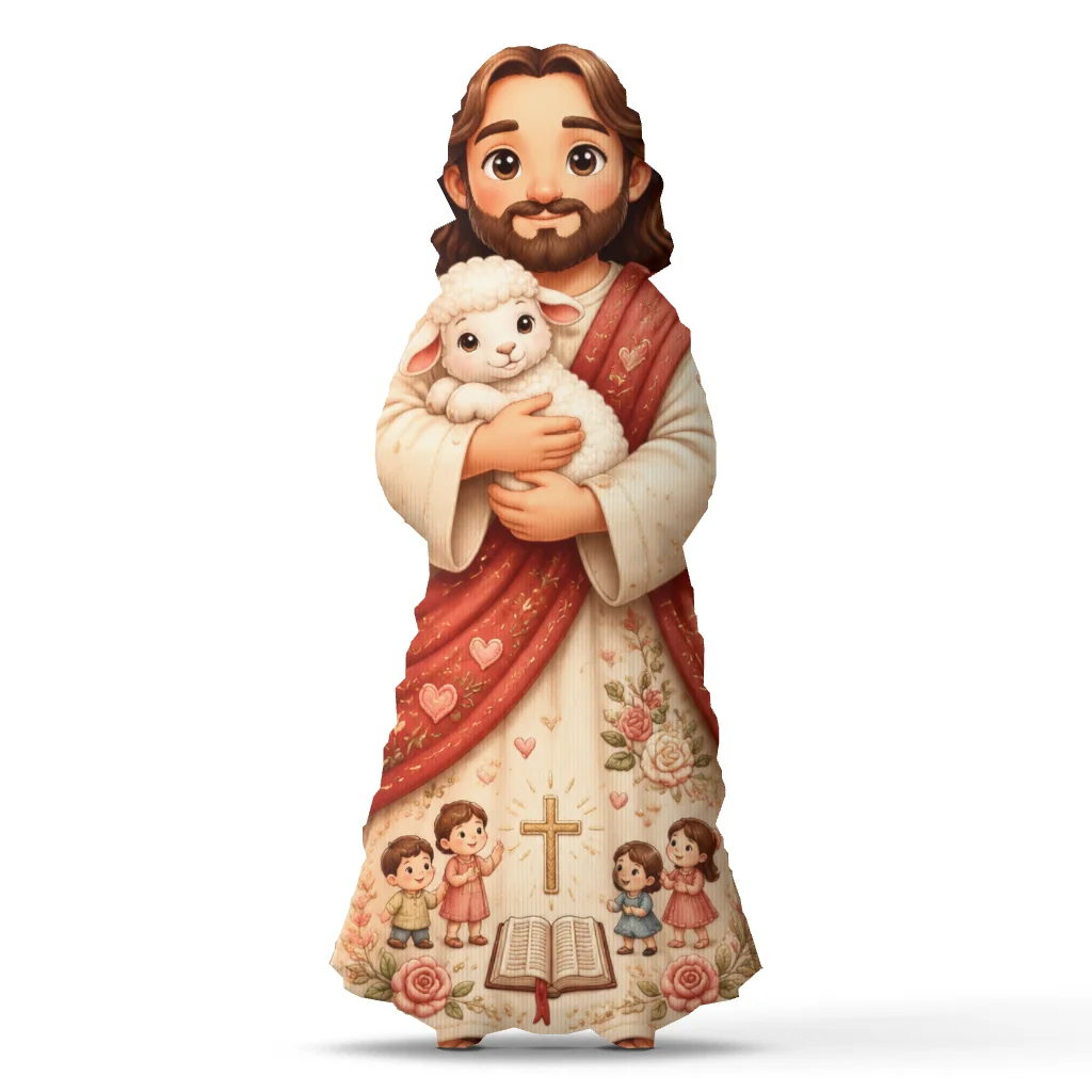 Jesus Good Shepherd Shaped Pillow Christian Faith Plush Cushion with Lamb Religious Throw Pillow Spiritual Home Decor Gift