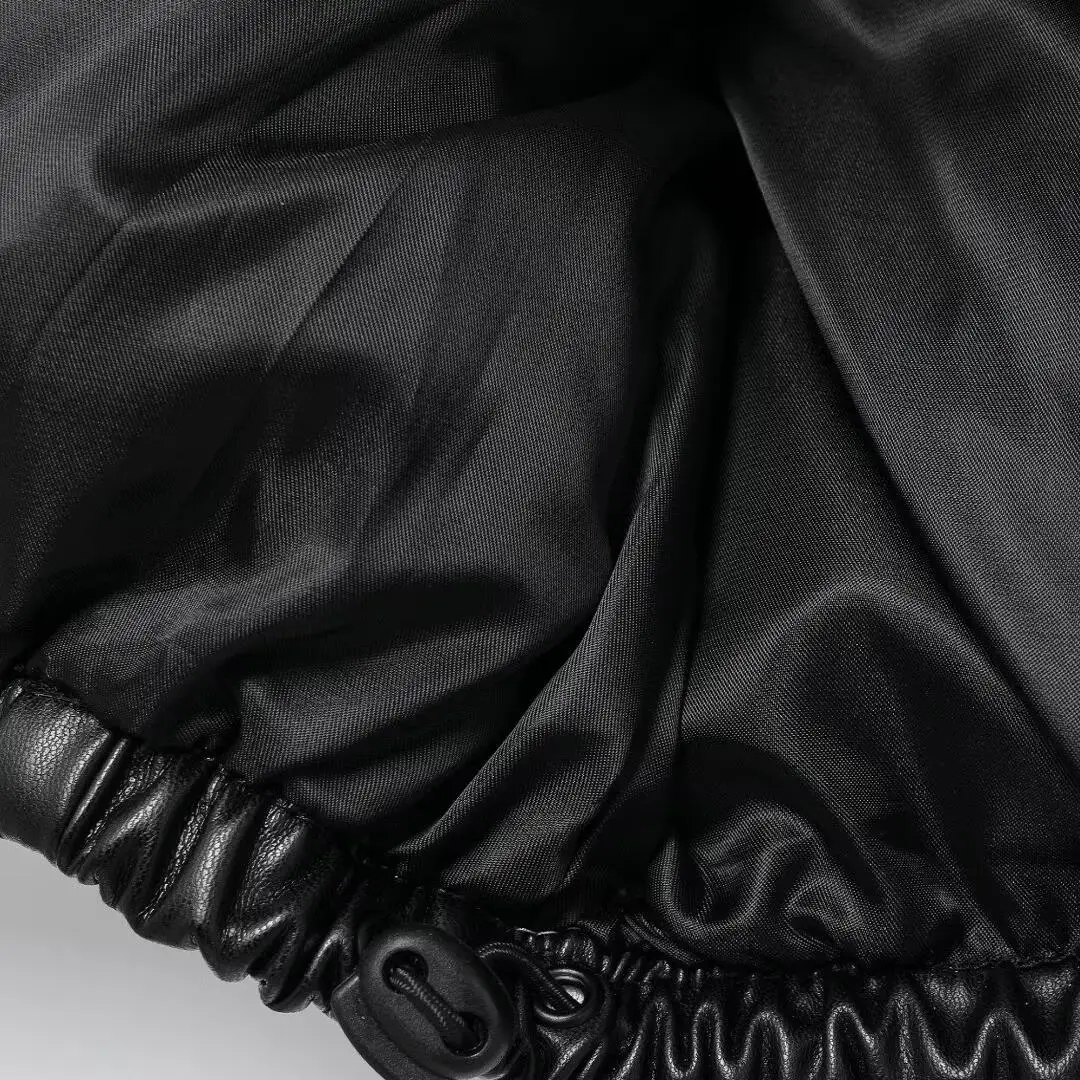 Jaqueta de Couro Preta Curta JNLEAOG Moda Fena Outono Novo Estilo Colete de Aodão Gola Alta Fibra de Poliéster Poliuretano