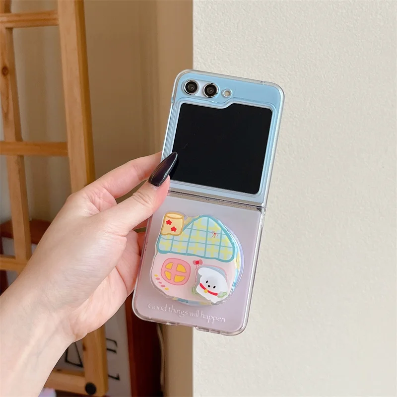 Для Samsung Galaxy Z Flip 7 FE 3 4 5 6, чехол-подставка градиентного цвета с браслетом, магнитный противоударный чехол