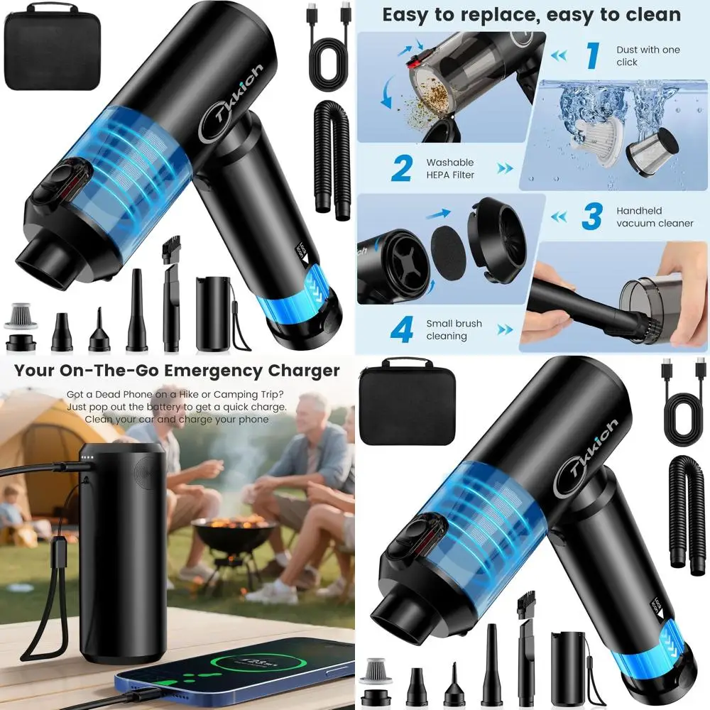 

Портативный беспроводной автомобильный пылесос с блоком питания мощностью 35 Вт, ручной пылесос 6-в-1, мини-очиститель 18000 Па, аккумулятор 6000 мАч,