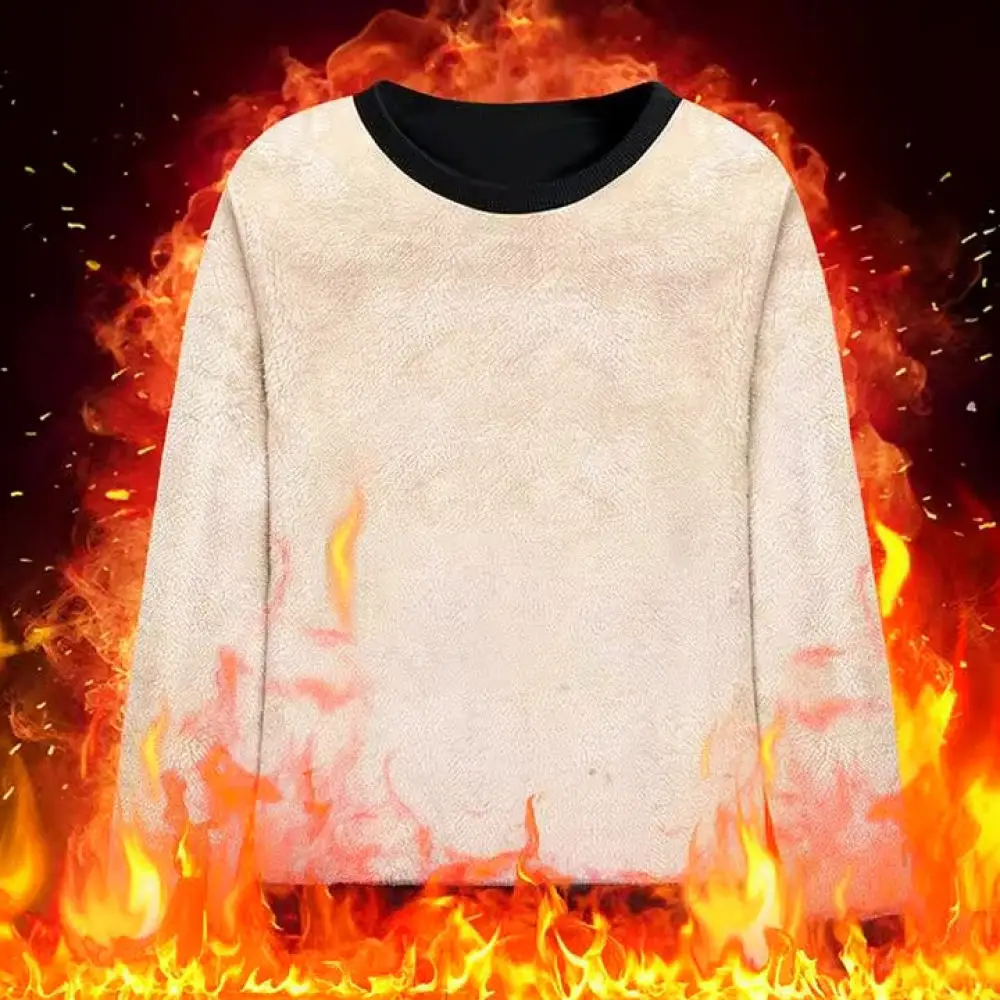 Mens Thermal Fleece Sweatshirt Winter Pullover Long Sleeve Crewneck Warm Thickened Tops Casual Soft Comfortable Outerwear