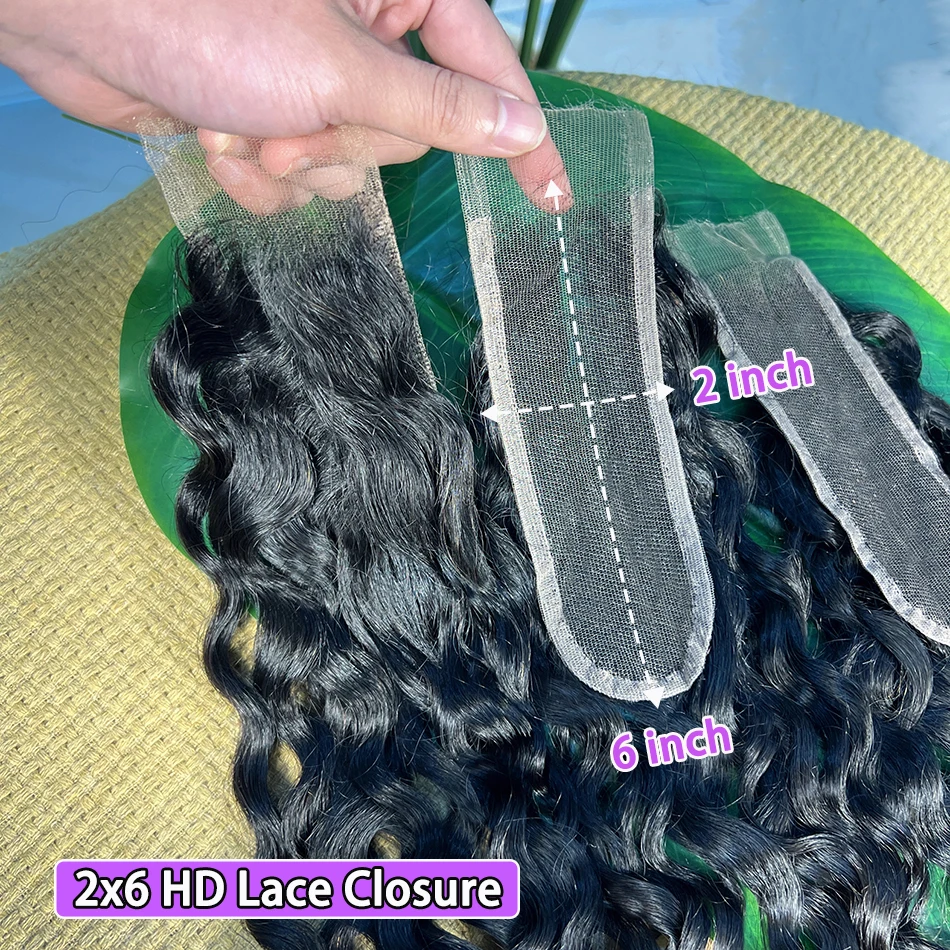 

Волна воды 2x6 HD Кружевная застежка Невидимый глубокий пробор Отбеленные узлы Кружева Натуральный черный цвет 100% необработанные девственные волнистые человеческие волосы