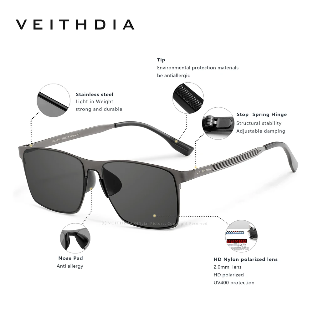 VEITHDIA Brand Designer Men\'s Sunglasses Vintage Polarized UV400 Lens Driver Sun Glasses For Male Eyewear Accessories 8226