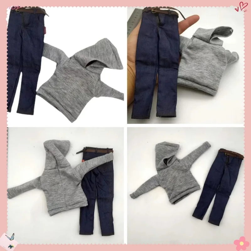 

1/6 Scale Grey Hoodies with Blue Jeans Set Model for 12in Action Figure Male Soldier Doll Toys