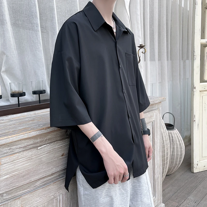 Summer Short Sleeved Shirt Men Fashion Society Mens Dress Shirt Korean Loose Casual Shirt Mens Oversized Ice Silk Shirts M-3XL