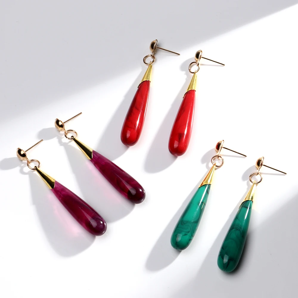 Pendientes de gota geométricos acrílicos de Color mármol Vintage para mujer, pendiente largo con colgante de gota de agua, regalo de joyería de moda