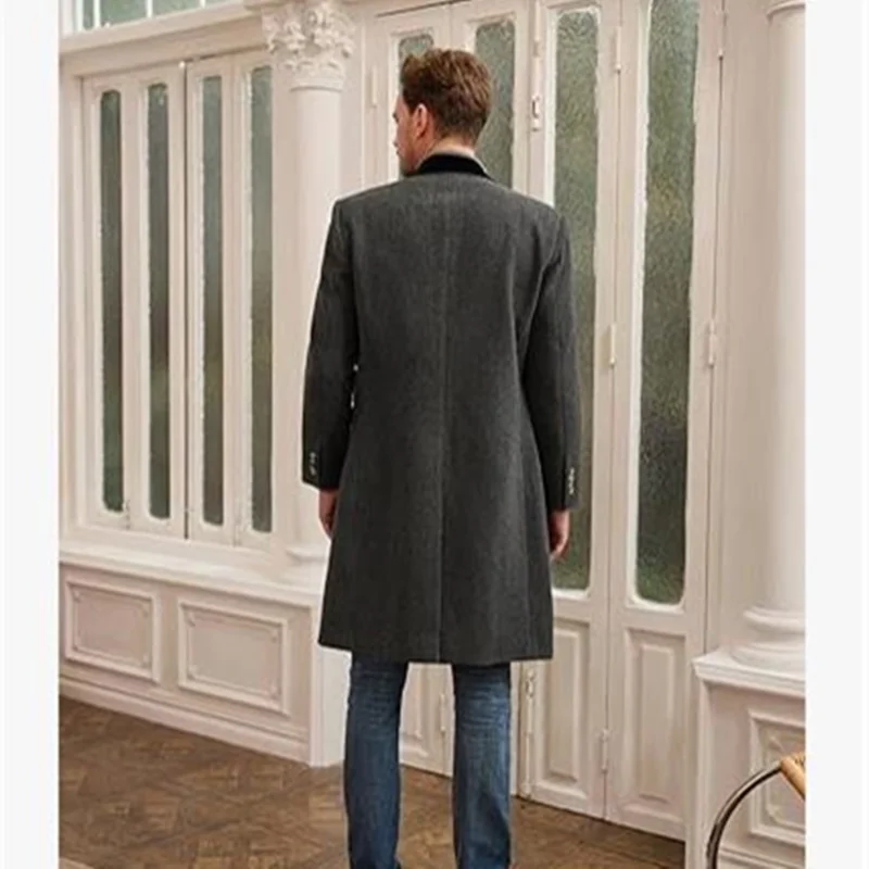 Coat Winter Men\'s Jackets Warm with Lining Men\'s Coat X-Long Double Breasted Trench Multi-Pockets Male Clothing Eu Size M-XXL