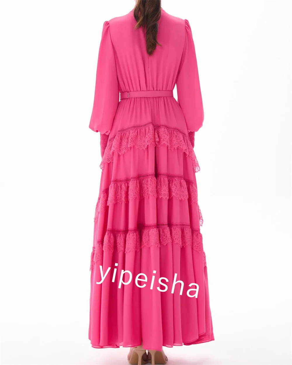 Chiffon Sash Bow Graduation A-line High Collar Bespoke Occasion Gown Midi Dresses