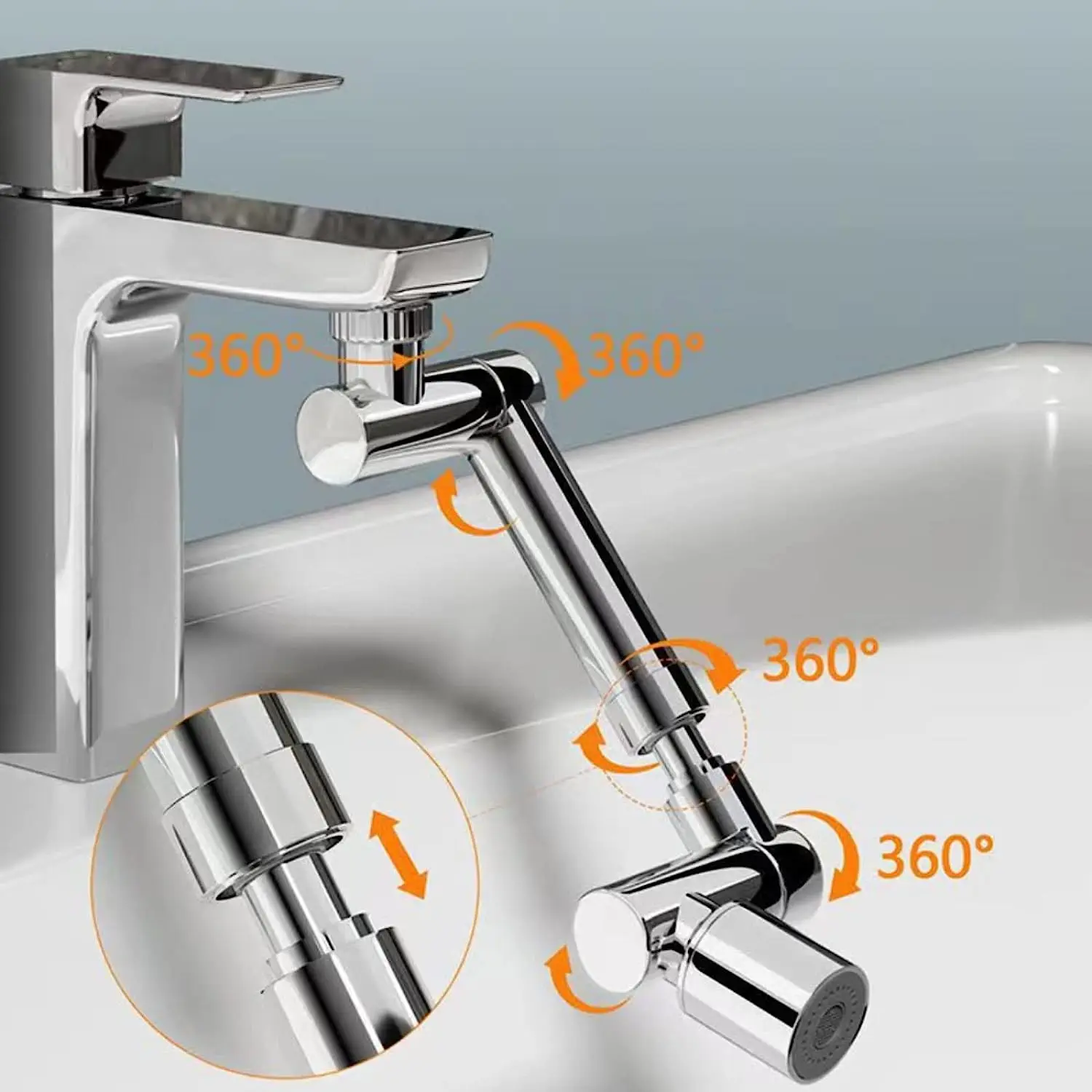 Metal 1440° Rotattion Kitchen Faucet Extender 2 Modes Universal Tap Bubbler Nozzle Sprayer Bathroom Tap Kitchen Faucet Extension