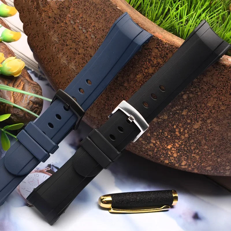 Luxury Blue Black 24mm Silicone watchband For Graham strap Racing Bent Watch band Rubber Bracelet with stainless steel buckle