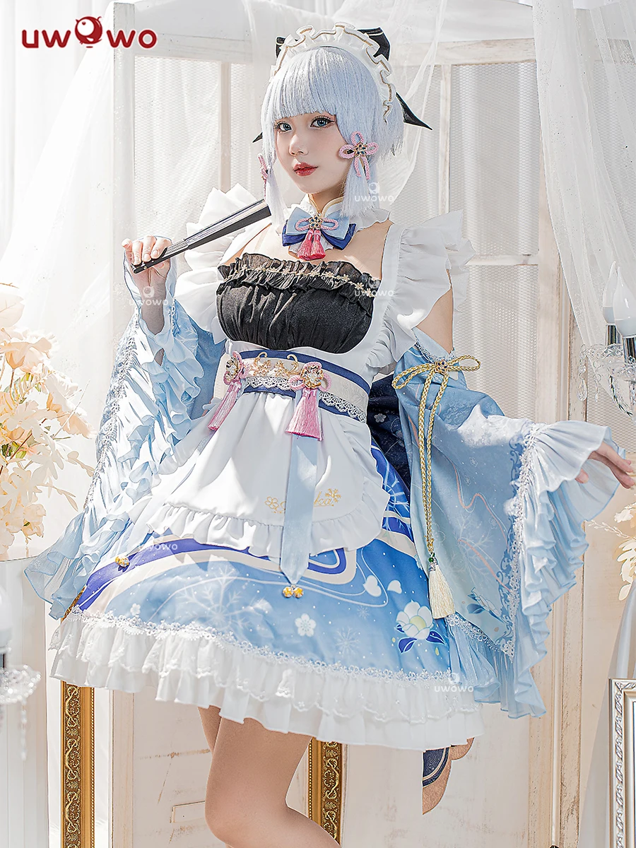 LAST BATCH UWOWO Ayaka Cosplay Maid Kostüm Genshin Impact Cosplay Maid Dress Maid Ver. Kamisato Ayaka Damen Halloween-Kostüme