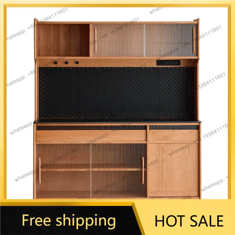 FG Solid Wood Dining Edge Sintered Stone Storage Cabinet Cherry Wood Simple Storage Cabinet