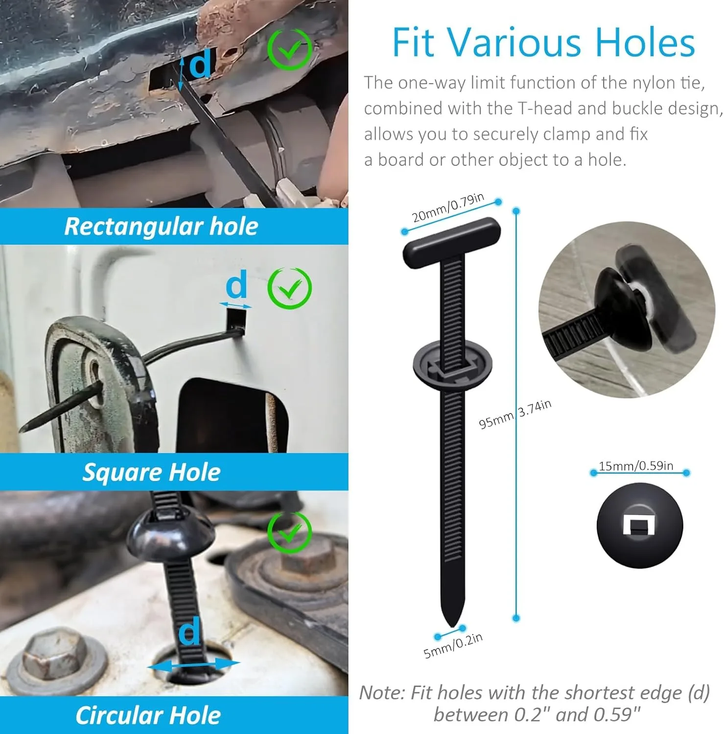 500-50pcs Multi-purpose UV Resist Nylon Cable Tie Buckle Installation-free Heavy Duty Zip Tie Fastener for Car Daily Repai