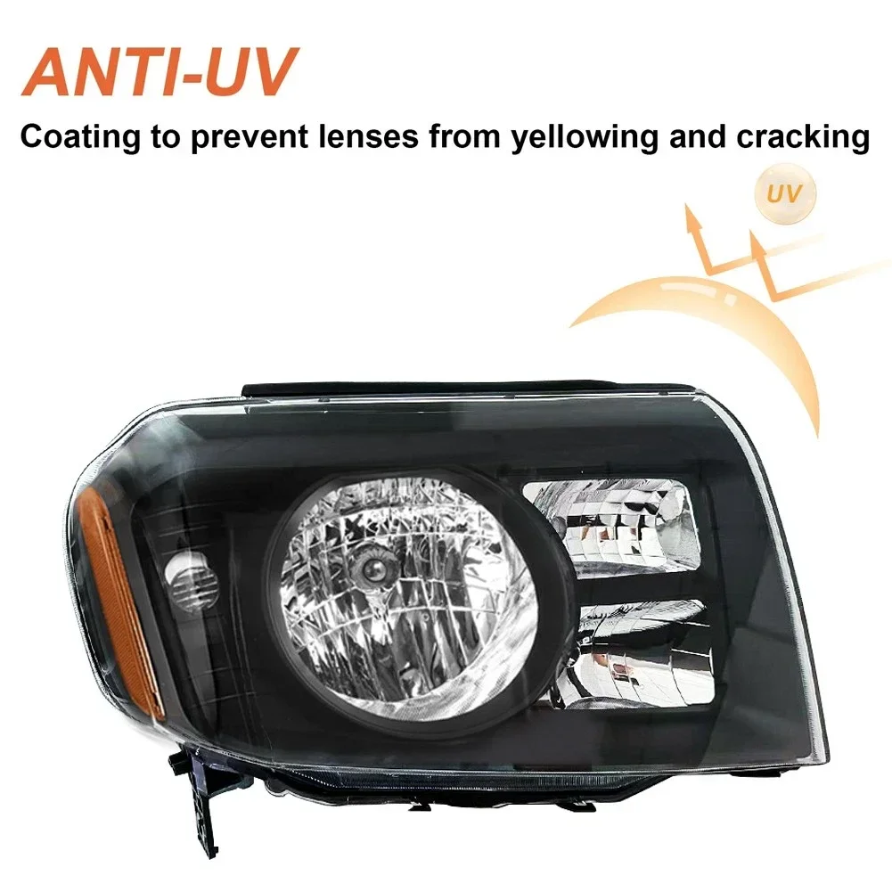 New 2009-2011 for Pilot H11 Halogen Headlight Assembly Pair-Black Housing Amber Corner
