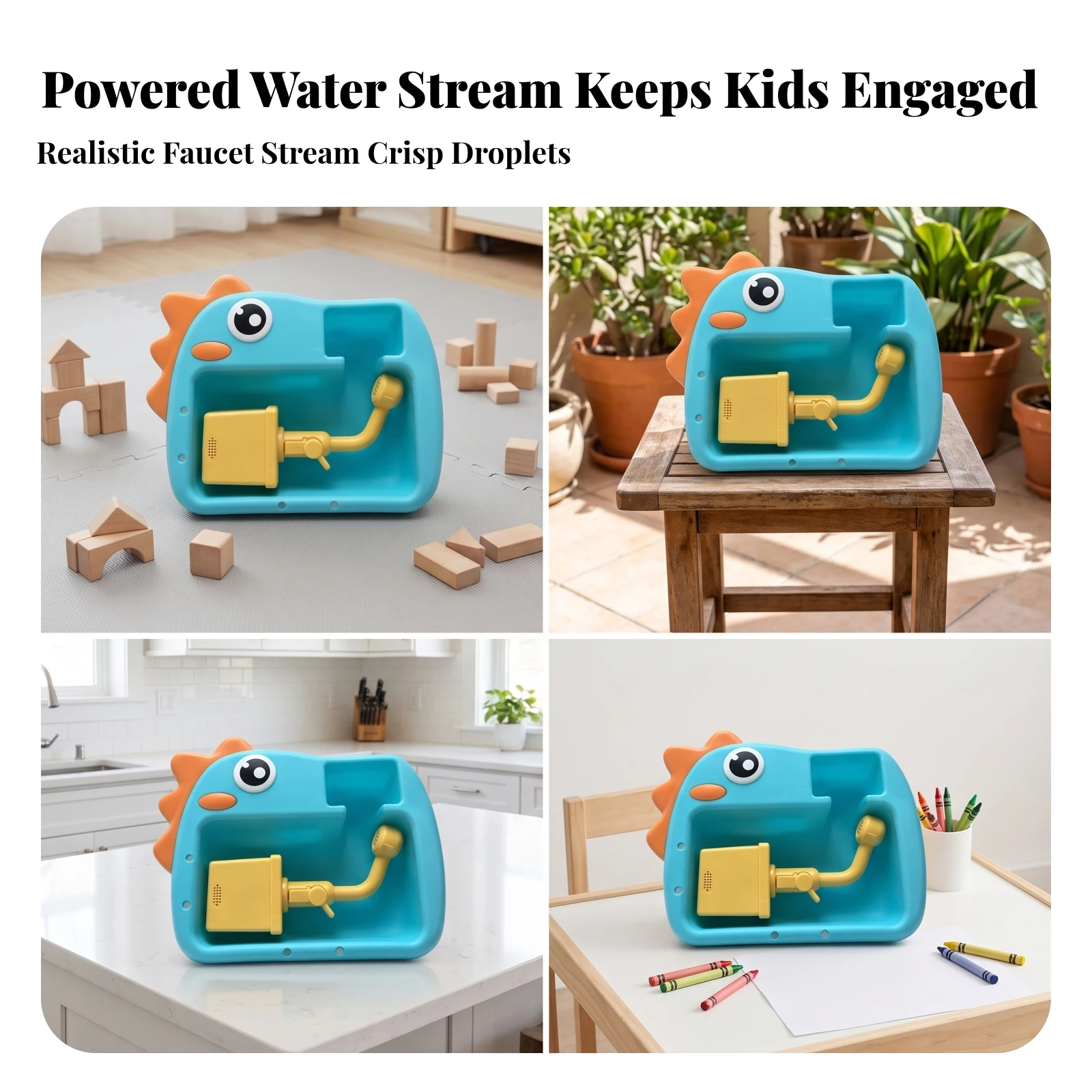 Dinosaur Toy Sink with Faucet Realistic Kids Kitchen Sink Toy with Electric Faucet Playset Messmessless Safe for Toddlers