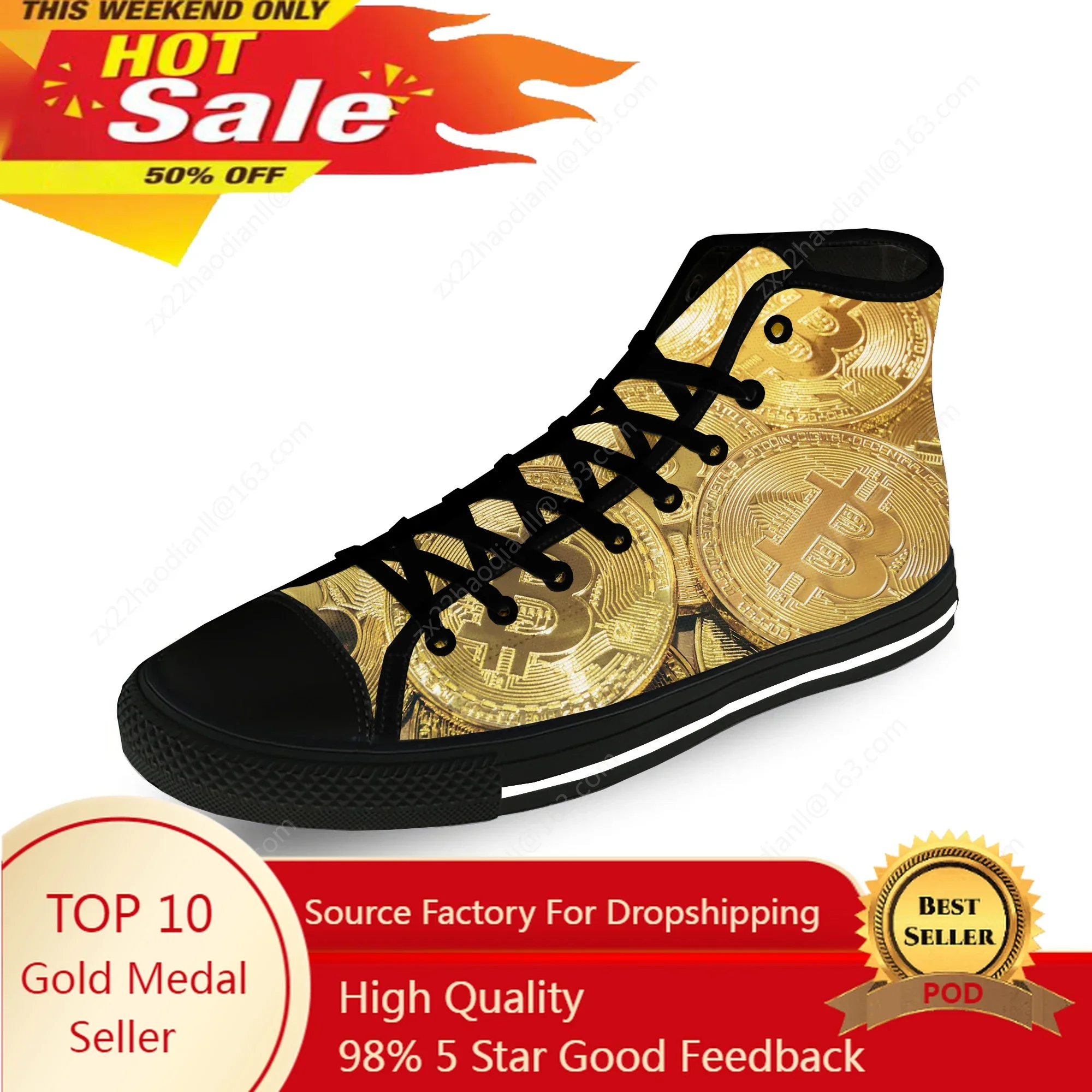Dogecoin Doge Coin Bitcoin Cryptocurrency Cartoon Casual Cloth Shoes High Top Breathable Lightweight 3D Print Men Women Sneakers