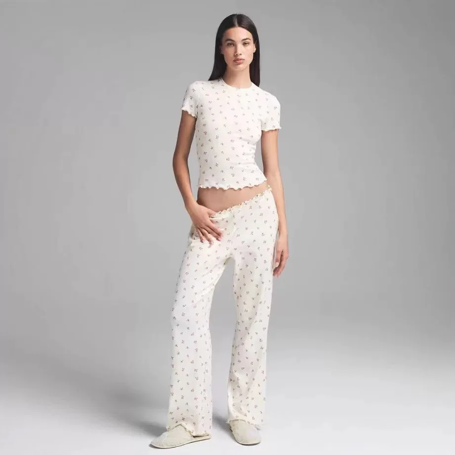 IAMUBABA Kardaian Sle Floral Hollow out Faion Set Lungo Sve rotondo Ne Two Pieces Suite Vntine's Day Home Wear