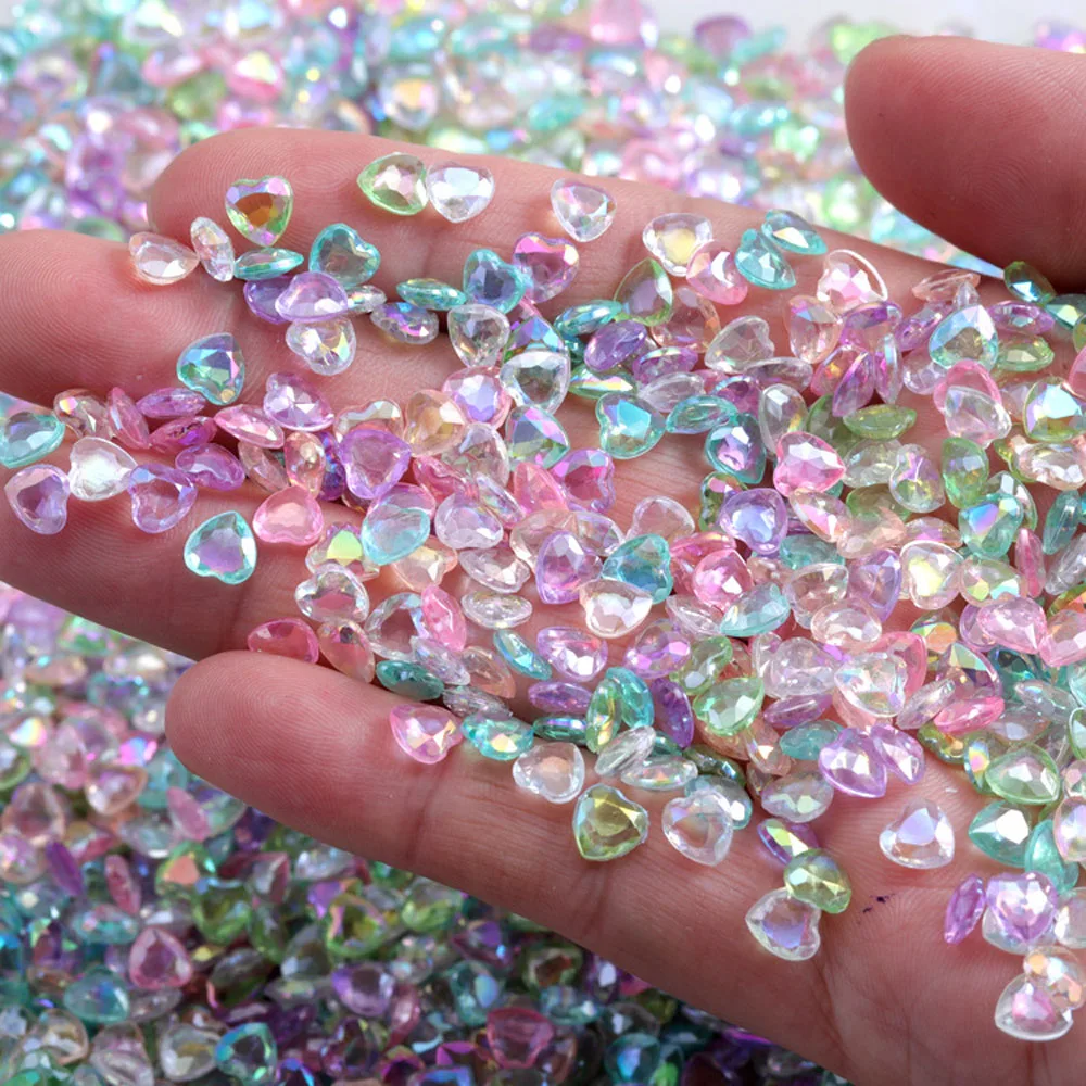 100Pcs/Bag 3D Resin Aurora Octagonal Heart Diamond Nail Art Rhinestone Colorful Shiny Sugar Acrylic Manicure Jewelry Nail Charms