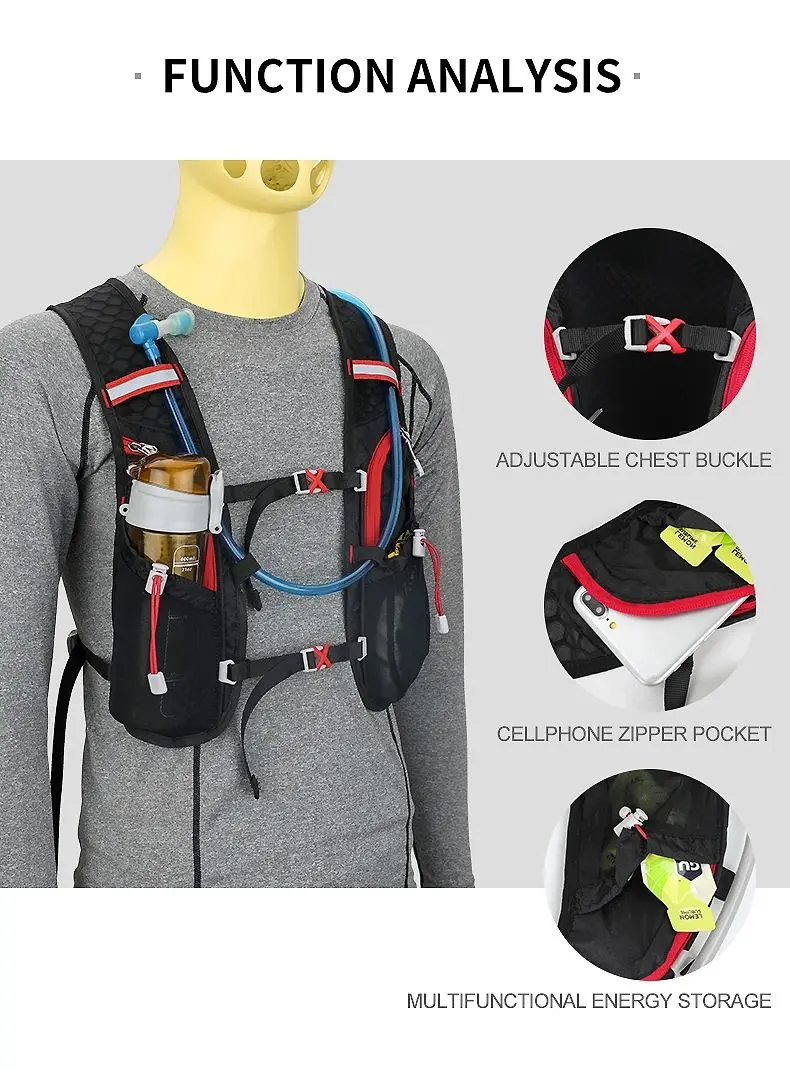 Trail Running-ultra-light 5L Backpack, Running Hydration Vest, Marathon, Outdoor Jogging Sport Bicycle 1.5L 2L Water Bag