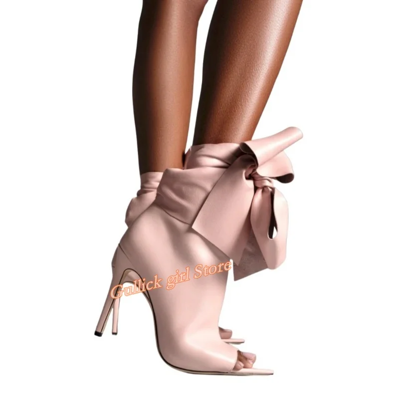 

Peep Toe Stiletto Thin High Heel Ankle Booties Lace Up Pink Black Grey Leather Runway 2026 Solid Women Dress Shoes Zipper