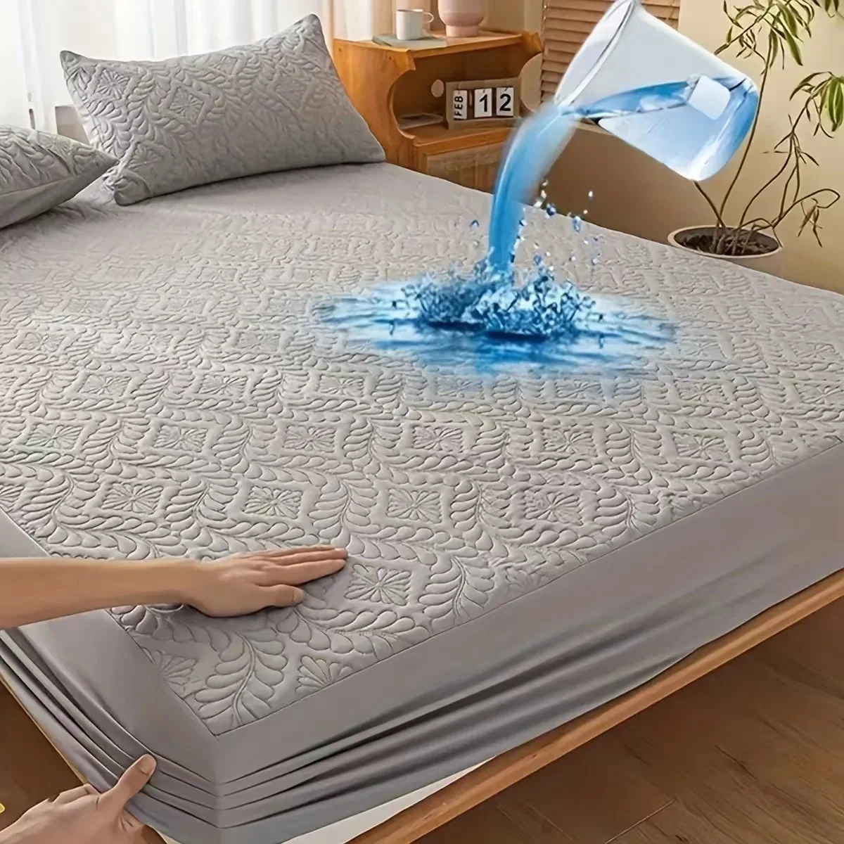 防水マットレスプロテクター,単色,厚く,ベッドカバー,柔らかく快適なパッド,1個