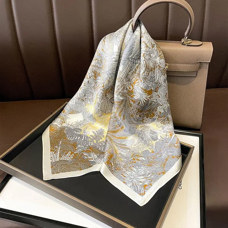 本物のシルクスカーフ-70平方-00桑シルク-レディース-多用途-春秋-ママのスカーフ-ギフトアイテム-ジャングル花柄プリント