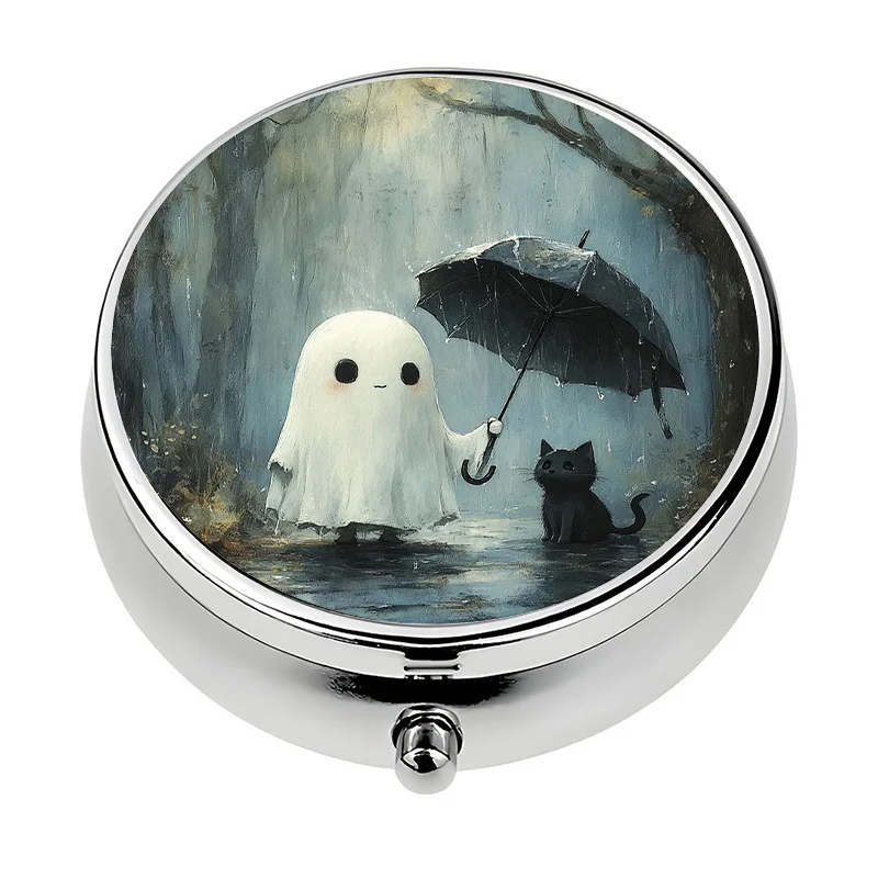 1 mini pill box with 3 compartments, cute black cat Halloween theme, mini pill container, pill organizer, unique travel gift