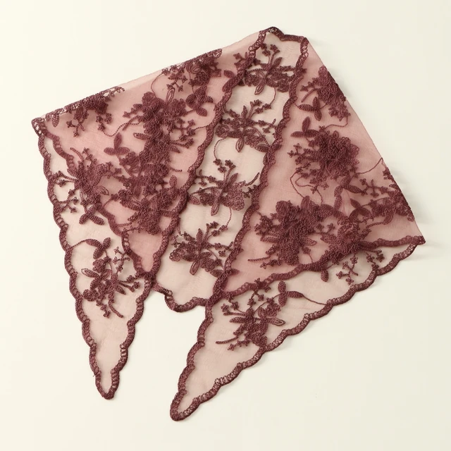 Elegant Lace Scarf Hollow Out Embroidery Foulard Bandana Solid Color Triangular Scarf Thin Vintage HandkerChiefs for Hair Woman 5