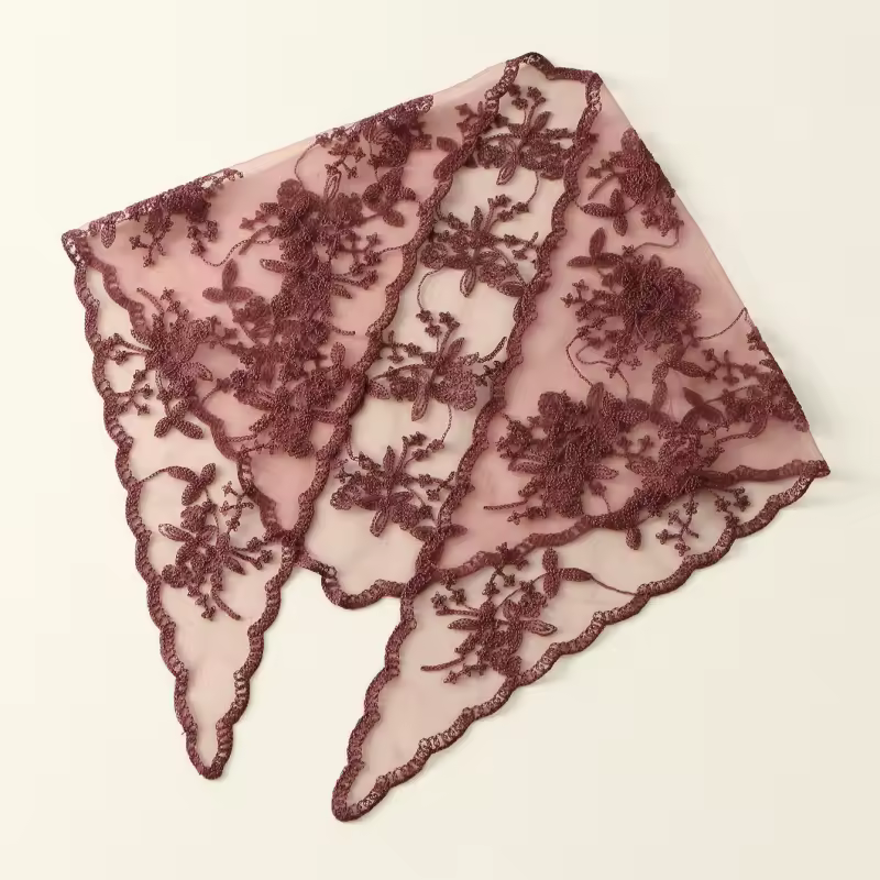 Elegant Lace Scarf Hollow Out Embroidery Foulard Bandana Solid Color Triangular Scarf Thin Vintage HandkerChiefs for Hair Woman - Image 5
