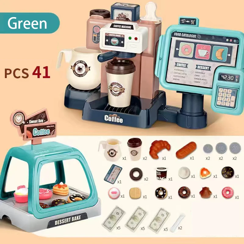 3 In 1 Coffee Machine Toy Set Kitchen Toys Simulation Food Bread Coffee Cake Pretend Play Shopping Cash Register Toys For Kids