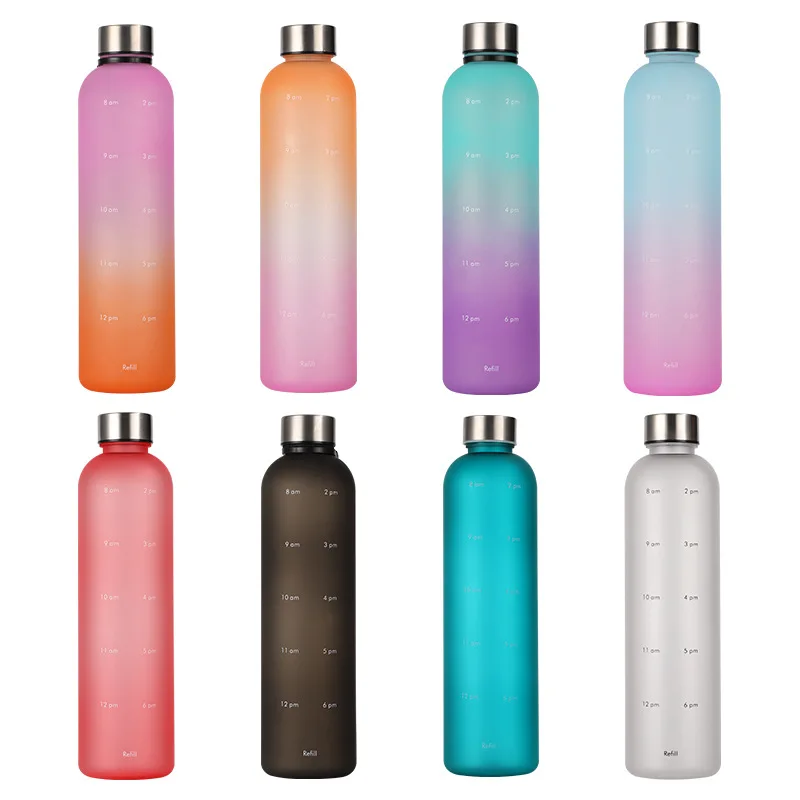 Gradient Space Kettle Outdoor Large Capacity Frosted Sports Water Bottle Stainless Steel Lid PC Cup 900-1000ML