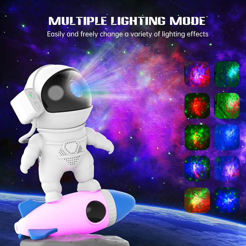 Bambini Rocket Astronaut Star Projector luce notturna con telecomando 360 Design regolabile Nebula Galaxy Lighting per bambini