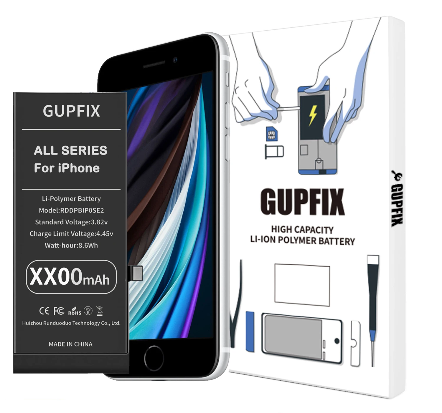 

Замена литий-полимерной аккумуляторной батареи GUPFIX большой емкости для iPhone 5 5s 6 6plus 6s plus 7plus 8 8plus без набора инструментов