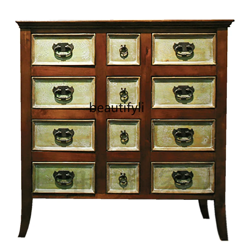 

Entrance Cabinet American Style Retro Living Room Nostalgic Antique Rural Side Cabinet Bedroom Decorative Chest of Drawers