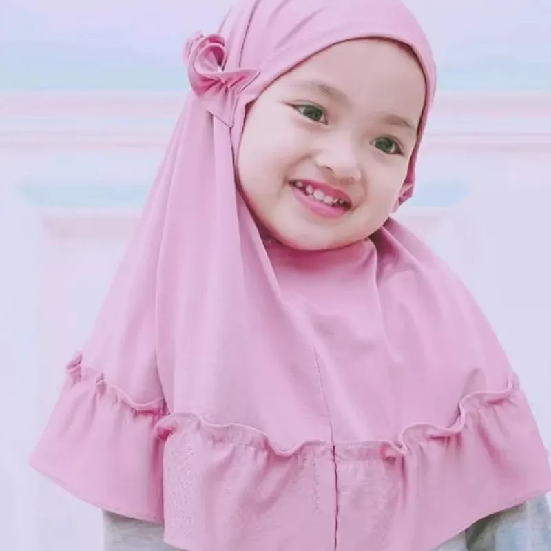 

Lotus Leaf Edge Girl's Children's Muslim Hijab Islamic Jersey Turban Kid's Ninja Underscarf Caps Instant Head Scarf Full Cover