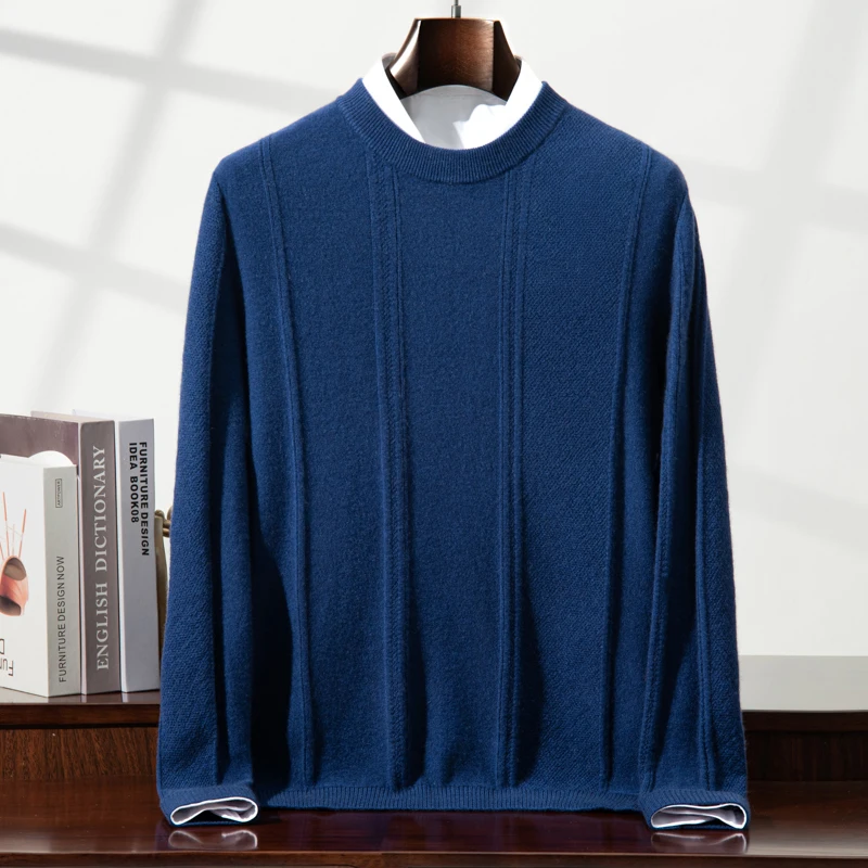 เสื้อสเวตเตอร์คอโอ แขนยาว ลายทางแนวตั้ง ผ้าแคชเมียร์ 100% สำหรับผู้ชาย สไตล์ธุรกิจ ทันสมัย ใส่ได้ทั้งฤดูใบไม้ร่วงและฤดูหนาว เนื้อผ้านุ่ม อุ่นสบาย เหมาะสำหรับใส่เป็นเสื้อตัวใน