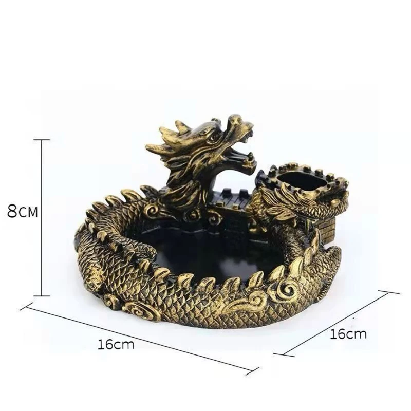 Chinese Anti Fly Ash Lucky Zhaocai Household Living Room Office Decoration Without Cover Cement Dragon shaped Resin Ashtray, 1Pc