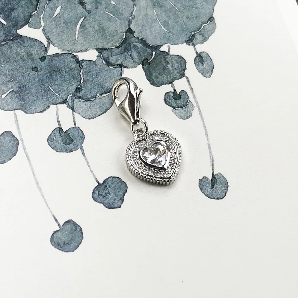 Anhänger mit Herzanhänger und weißem Stein für Damen, 925er Sterlingsilber, romantisches Liebesgeschenk – Detail 5