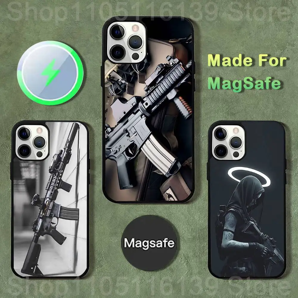 

Чехол для телефона AK47 Handgun Gun BUllets для iPhone 17,16,15,14,13,12,11,Pro,Max,Plus,Mini,SE4,E с магнитной беспроводной зарядкой Magsafe