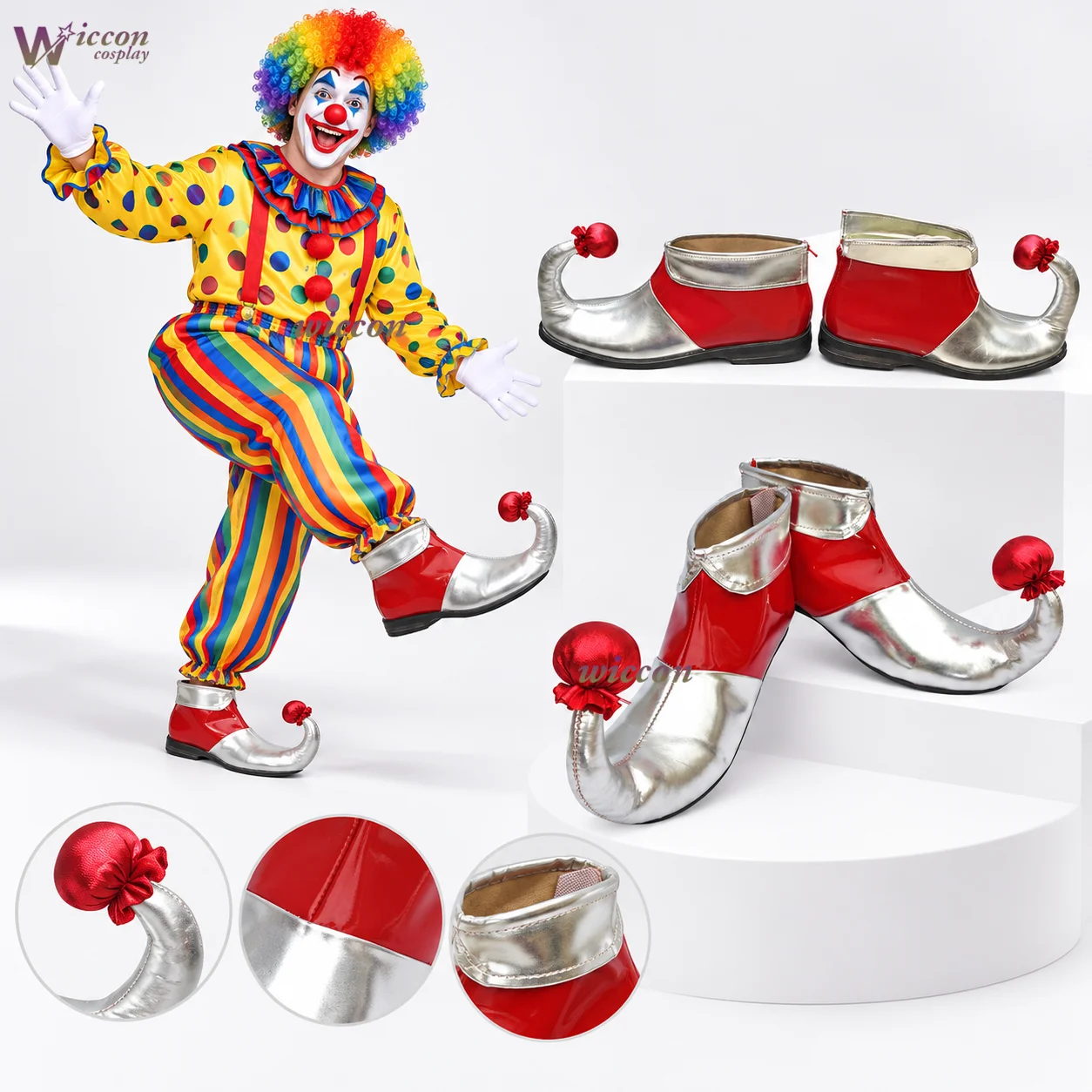 Cos C COS Sliver red clown shoes clown cosplay supplies accessories funny shoes halloween Cosplay Anime PU Clown Shoes