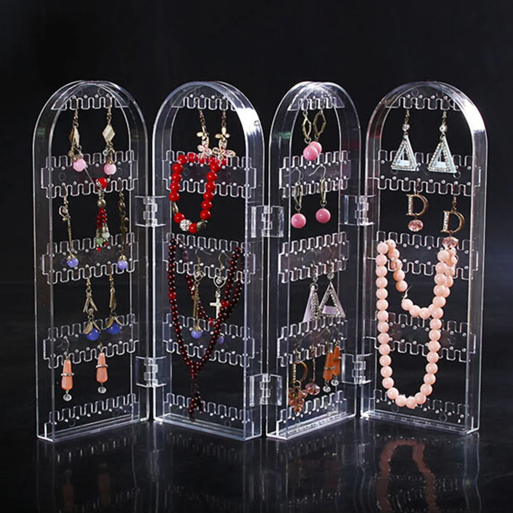 Jewelry Earring Holder Folding Plastic Stand Four Parts Transparent for Jewelry Storage Display Organizer Earring Rack