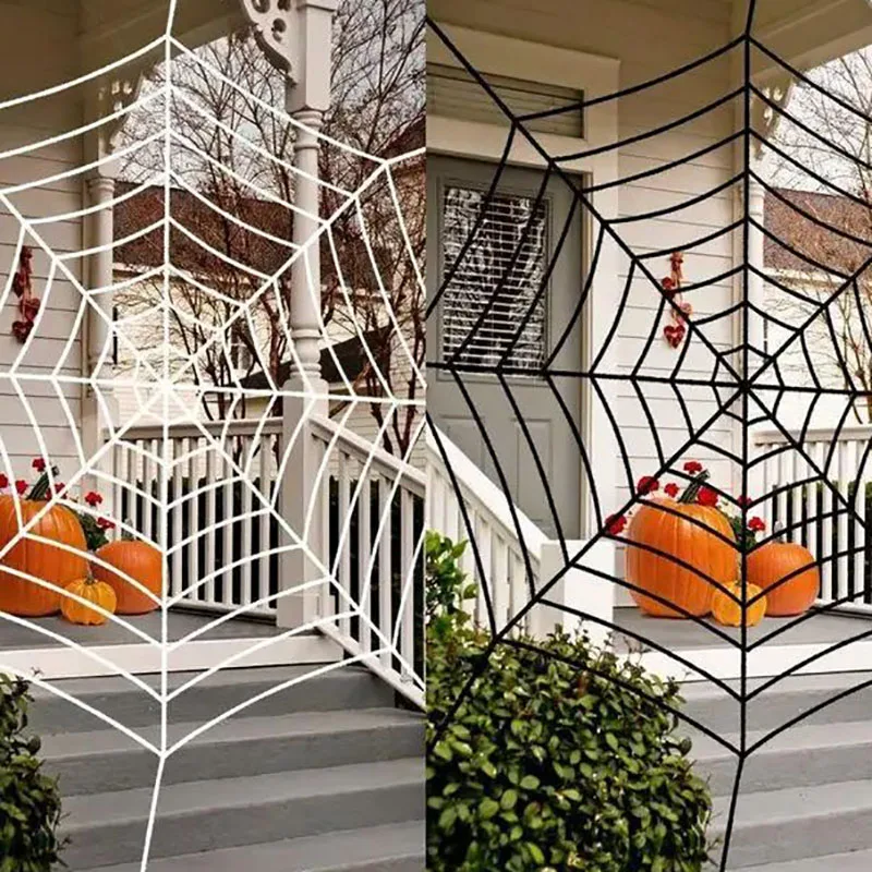 Halloween Samt Spinnennetz 3,2 m Schwarz-Weiß-Web Bar Spukhaus Requisiten Geisterfest Dekorative Spinne