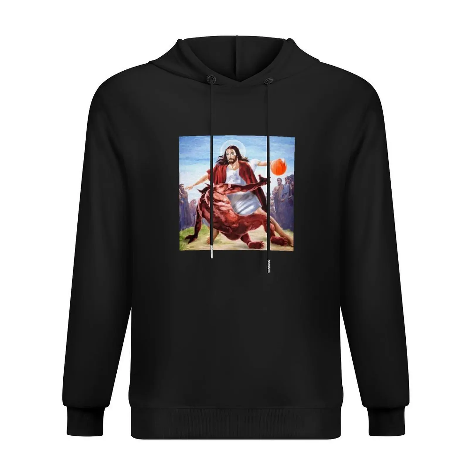 

Jesus Crossing Up Satan Basketball Hoodie japanese style mens clothing men's clothes hoodie for men