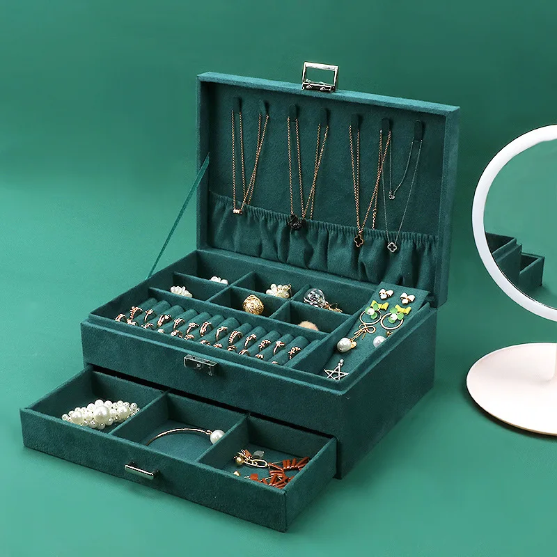 

Flannel jewelry box with lock, hand jewelry storage box, wedding princess European style high-end jewelry box