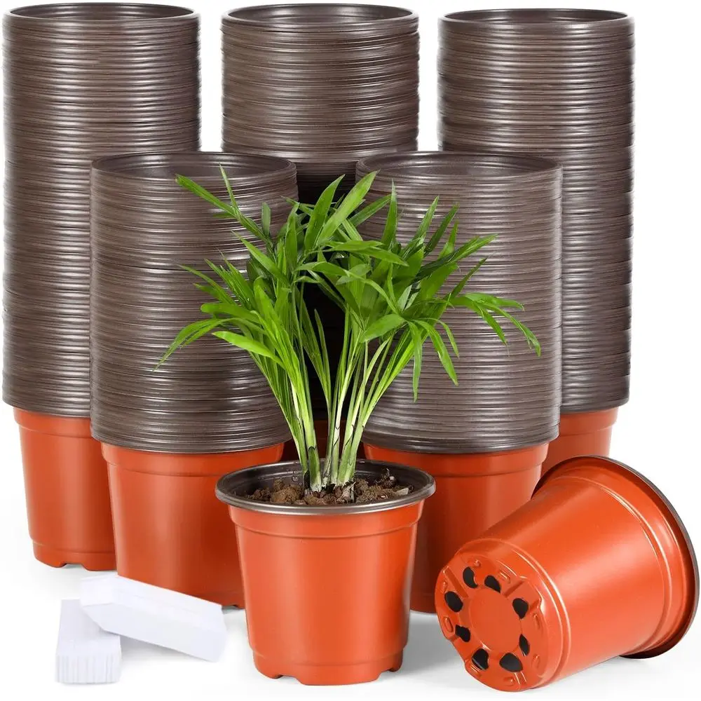 Set of 300 4-Inch Plastic Plant Pots with Drainage for Seedlings, Succulents, and Lower Plants, Including 300 Labels