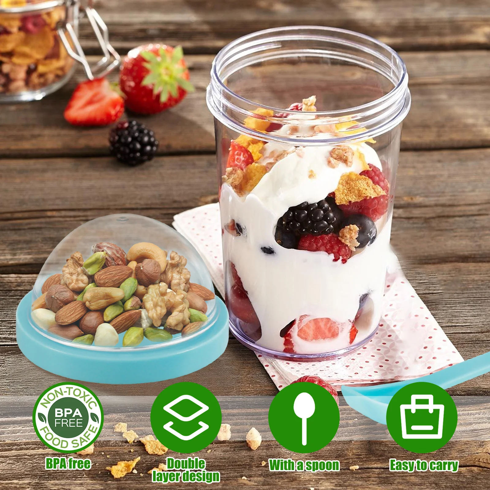 Yogurt Oatmeal Container Overnight Oats Container With Lid And Spoon Portable Leakproof Cereal And Milk Container Cereal Salad