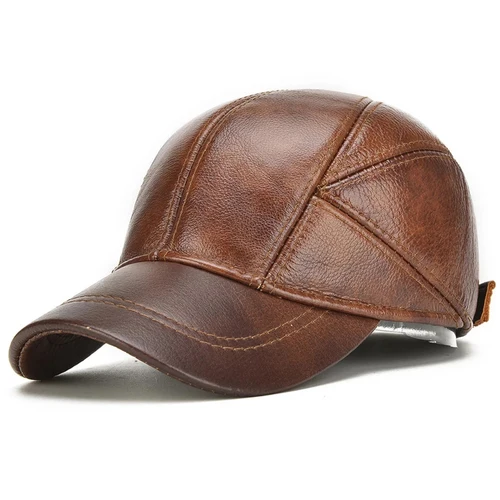 Imagen 2 del producto Nuevo estilo, gorra informal de cuero auténtico con orejeras para hombre, gorras de cuero de vaca auténtico para hombre, gorras de béisbol de cuero de vaca auténtico para Otoño e Invierno